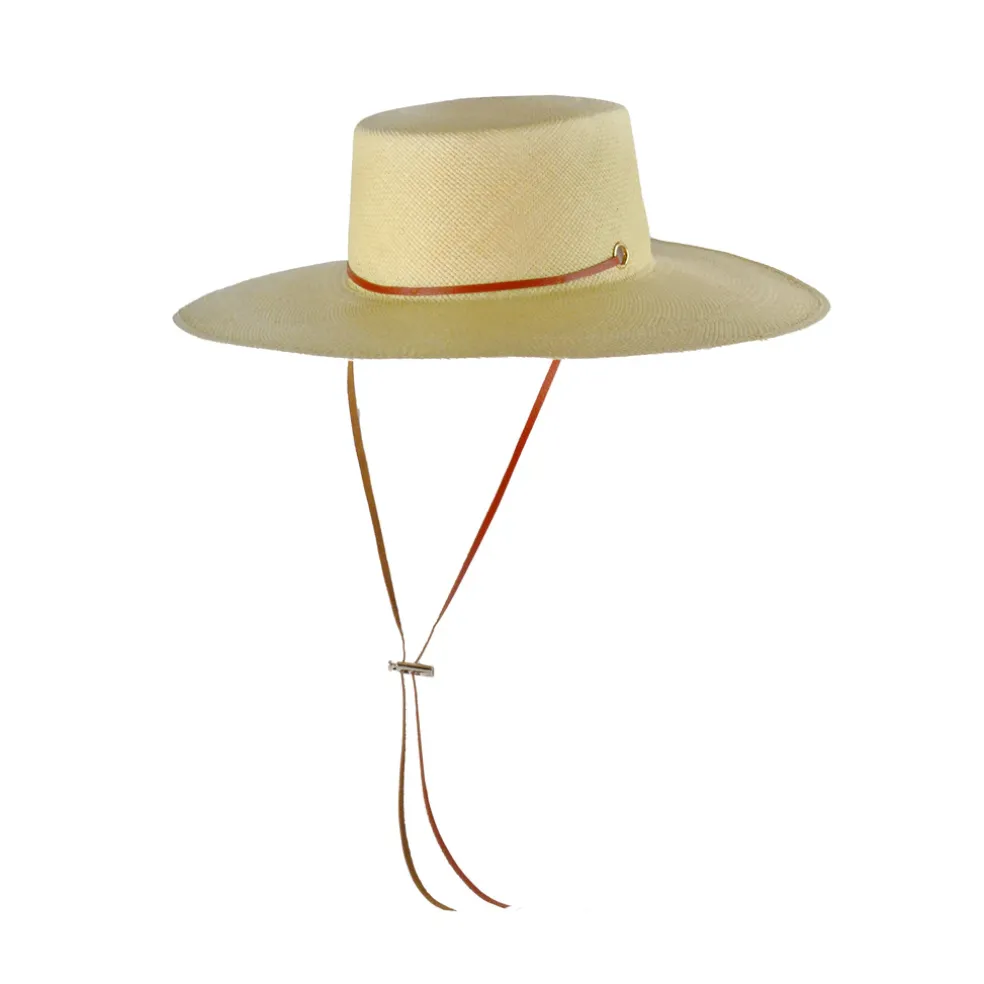 Long Brim Cordovan Hat With Leather Band