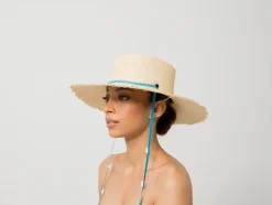 Long Brim Cordovan Hat with Leather & Seashells Band