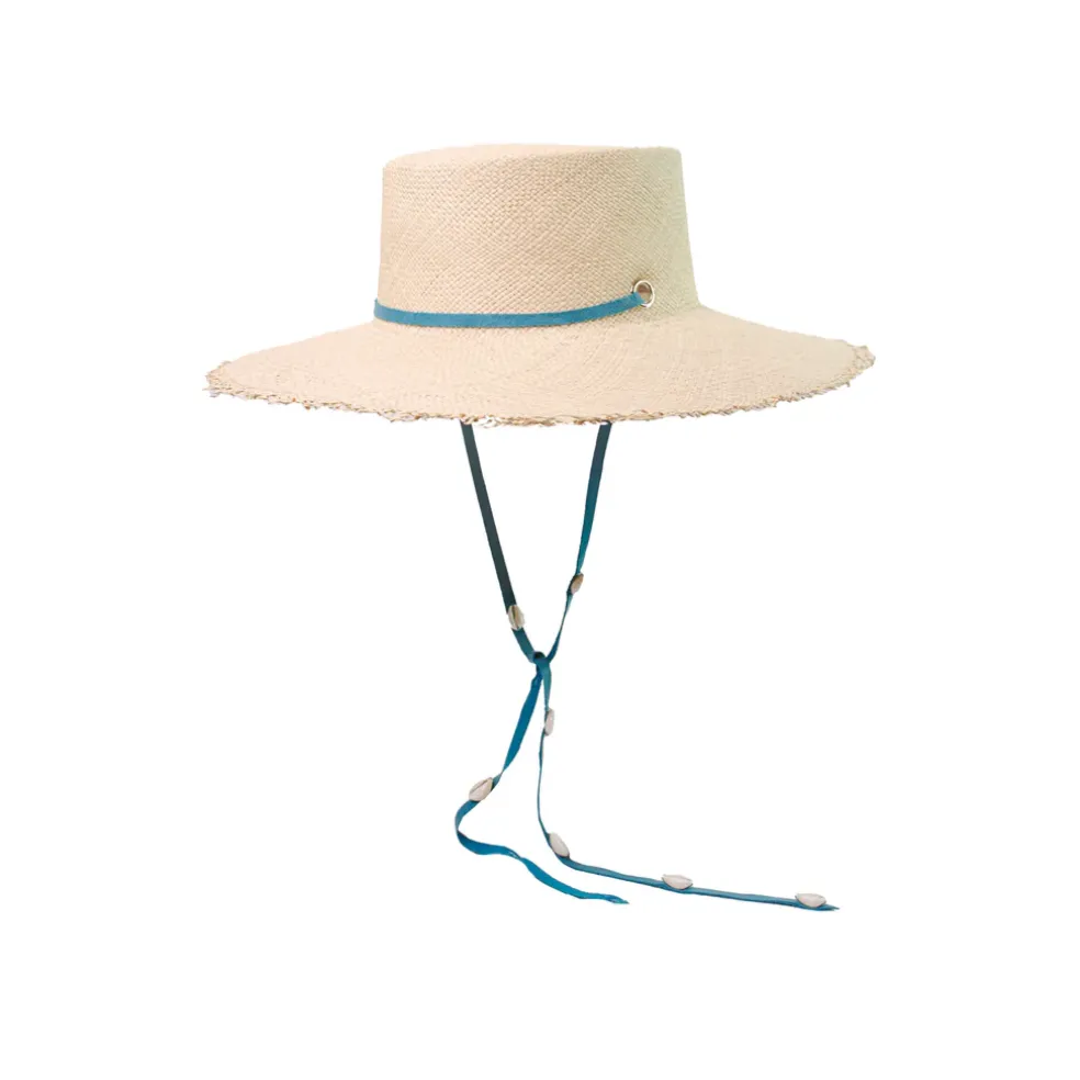 Long Brim Cordovan Hat with Leather & Seashells Band