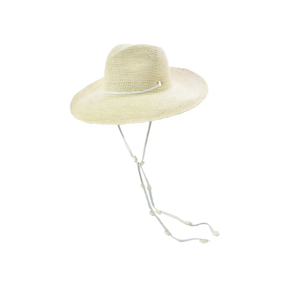 Long Brim Crochet Panama hat with Adjustable Leather band
