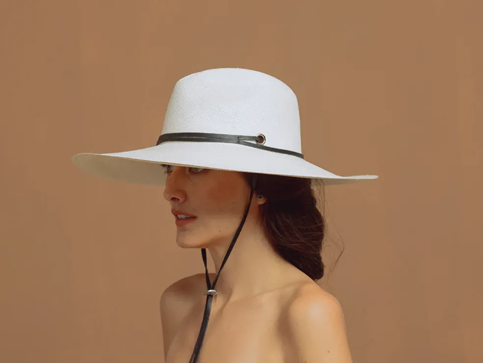 Long Brim Panama Hat with Leather Band