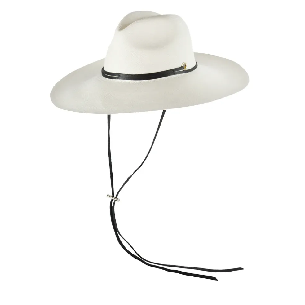 Long Brim Panama Hat with Leather Band