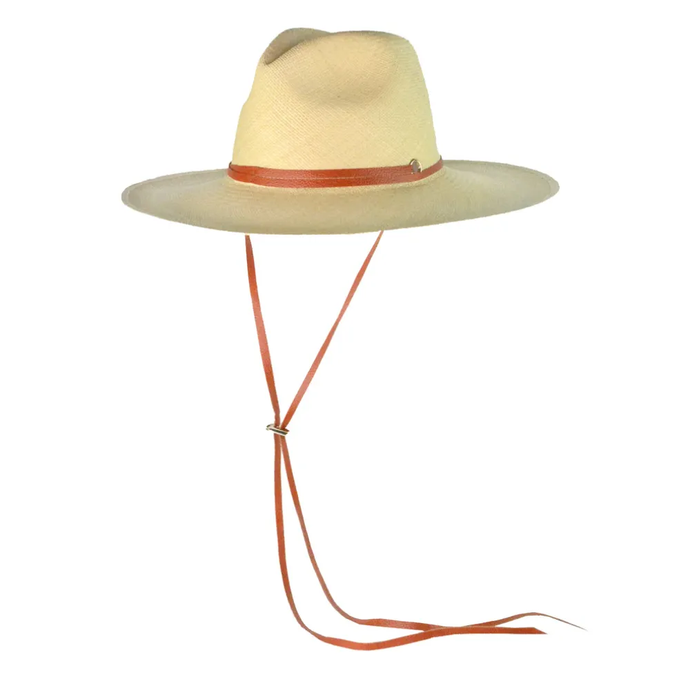 Long Brim Panama Hat with Leather Band