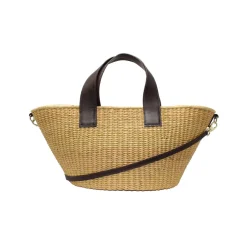 Maxi Canasta Straw Bag With Leather Handles And Removable Crossbody Leather Straps