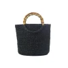 Medium Tote Woven Straw Solid with Bamboo Handle