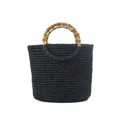 Medium Tote Woven Straw Solid with Bamboo Handle