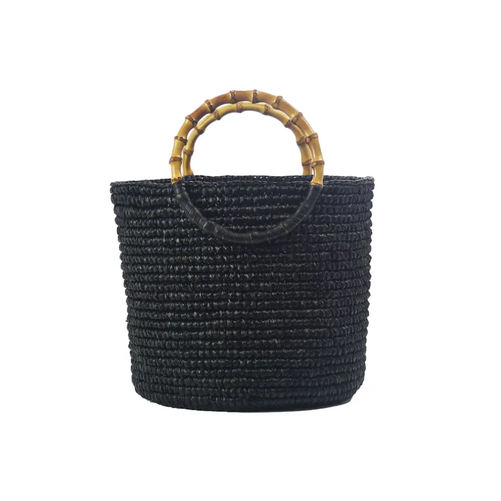 Medium Tote Woven Straw Solid with Bamboo Handle