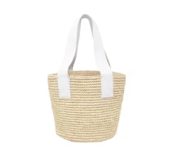 Medium Tote Woven Straw With Leather Handle