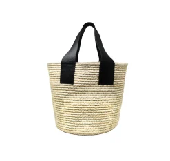 Medium Tote Woven Straw With Leather Handle