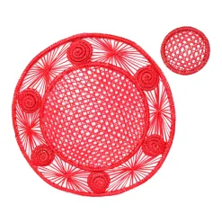 Open weave round Placemat with coaster (Set of 2 Units)