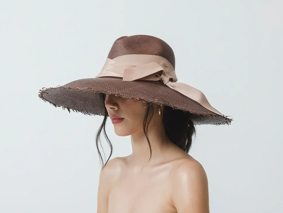 Panama Hat Frayed Long Brim With Triple Twist Band