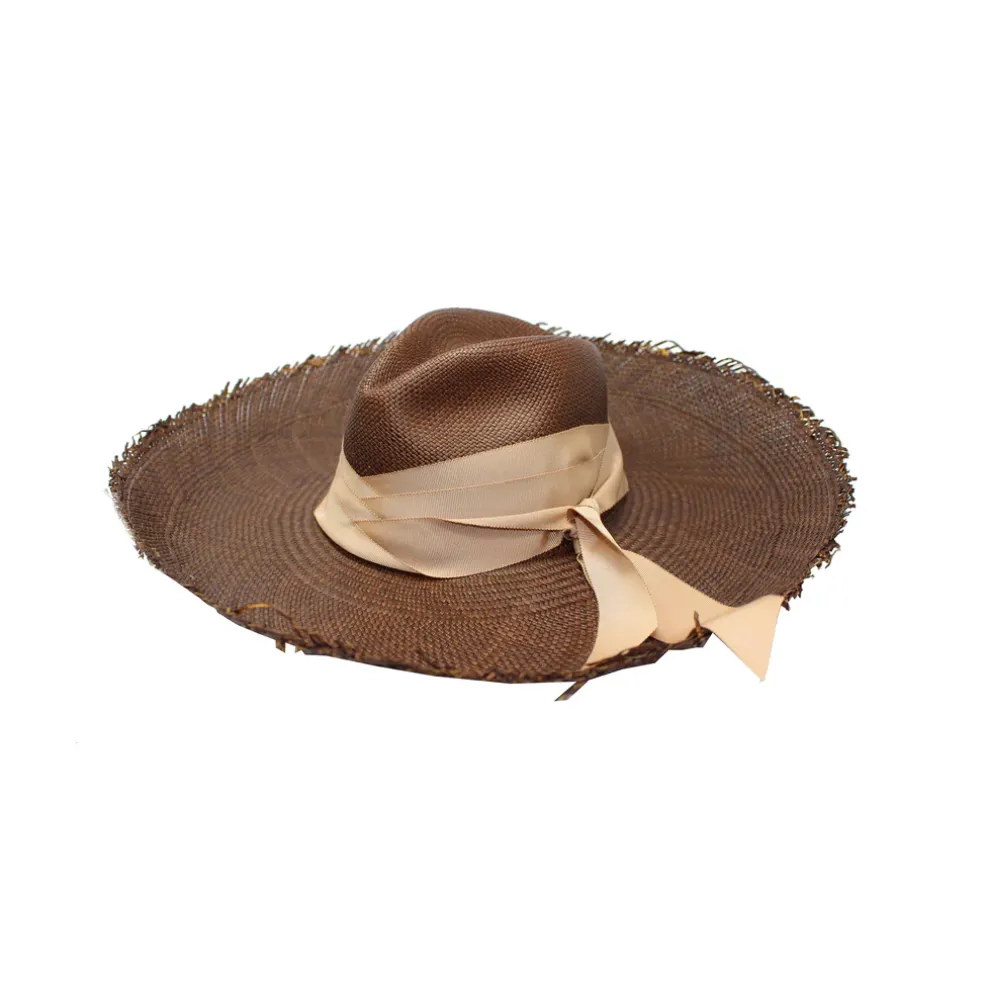 Panama Hat Frayed Long Brim With Triple Twist Band