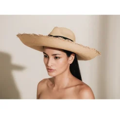 Panama Hat Frayed Long Brim With Triple Twist Band