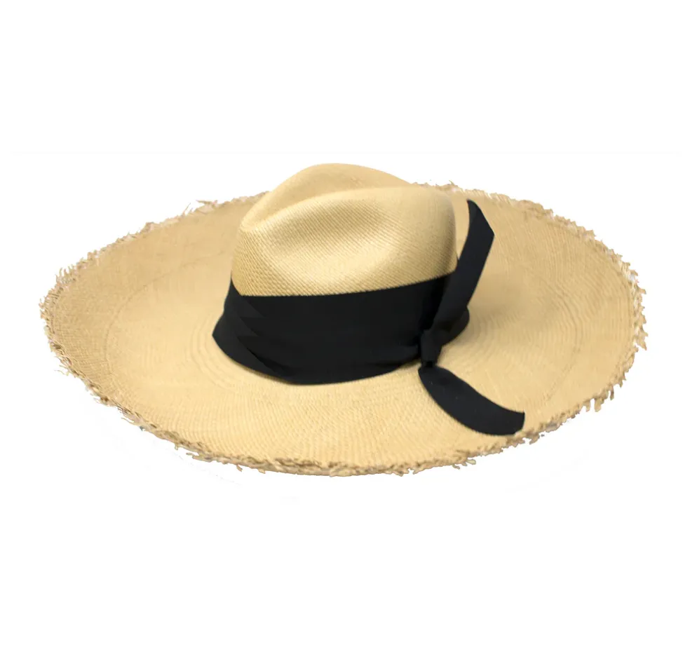 Panama Hat Frayed Long Brim With Triple Twist Band