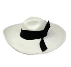 Panama Hat Frayed Long Brim With Triple Twist Band