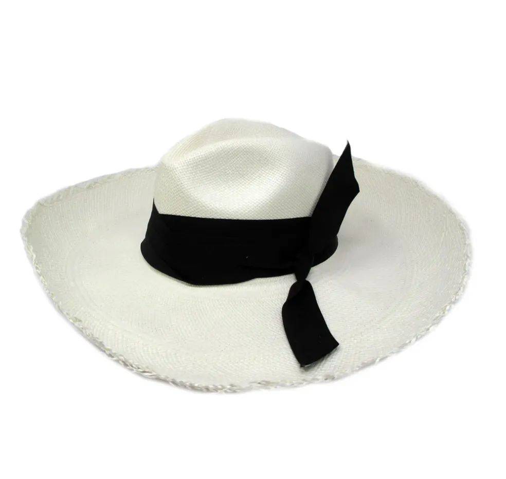 Panama Hat Frayed Long Brim With Triple Twist Band