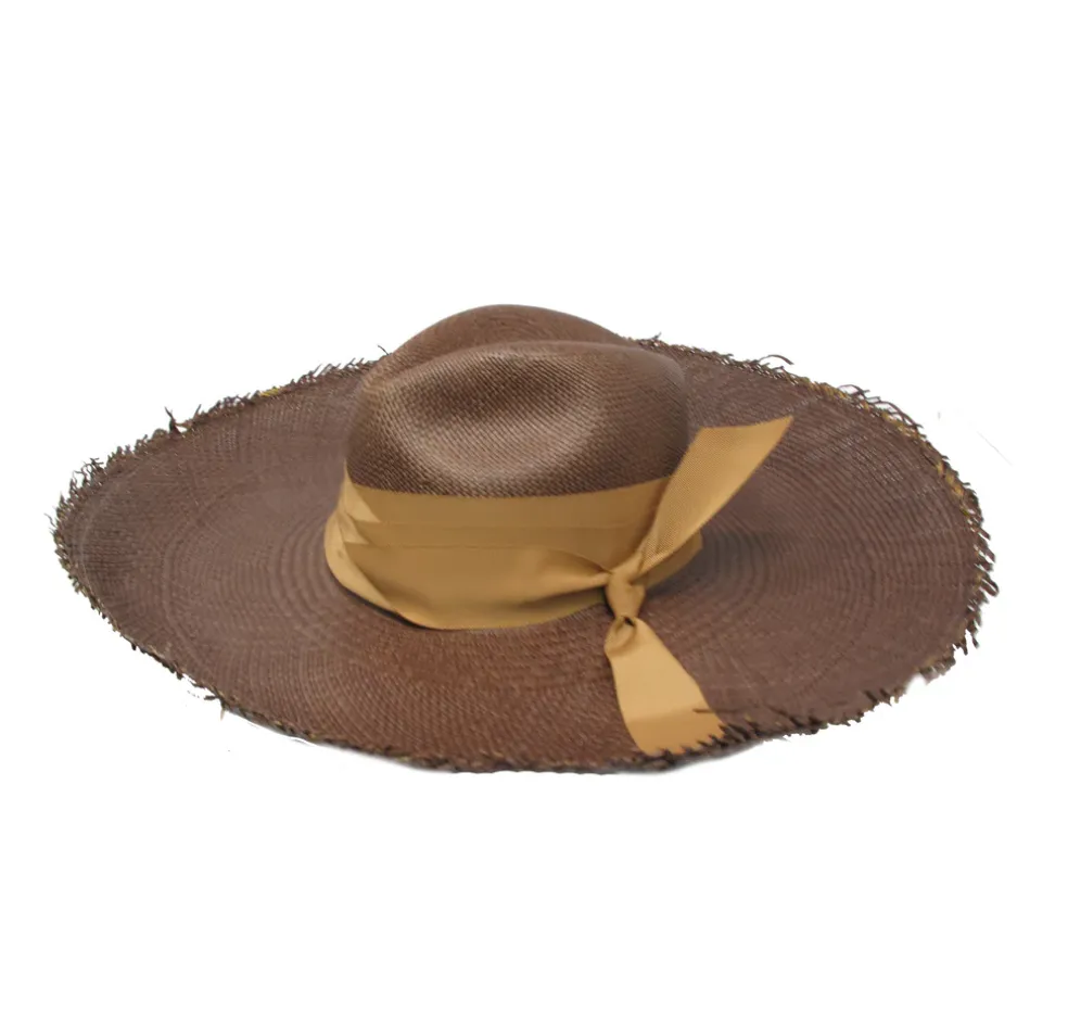 Panama Hat Frayed Long Brim With Triple Twist Band