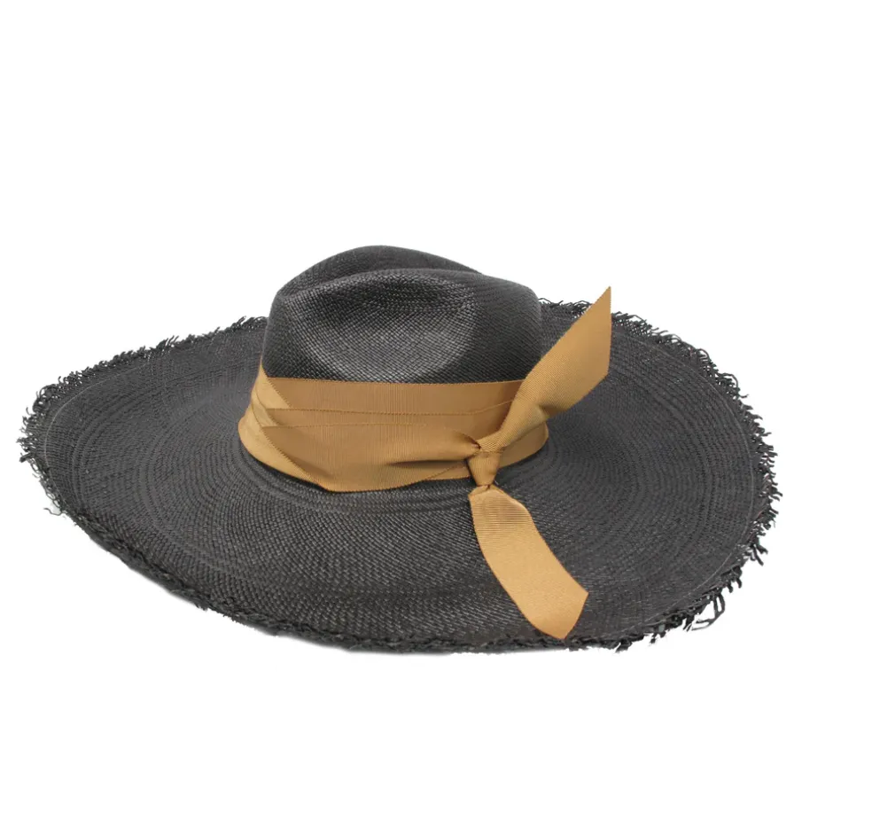Panama Hat Frayed Long Brim With Triple Twist Band