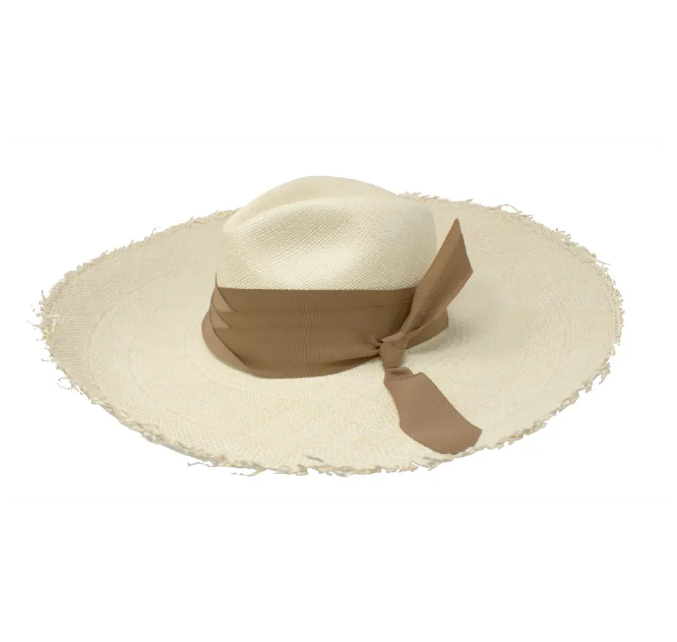 Panama Hat Frayed Long Brim With Triple Twist Band