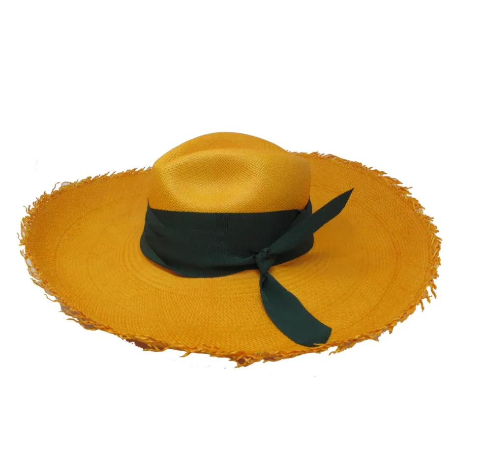 Panama Hat Frayed Long Brim With Triple Twist Band