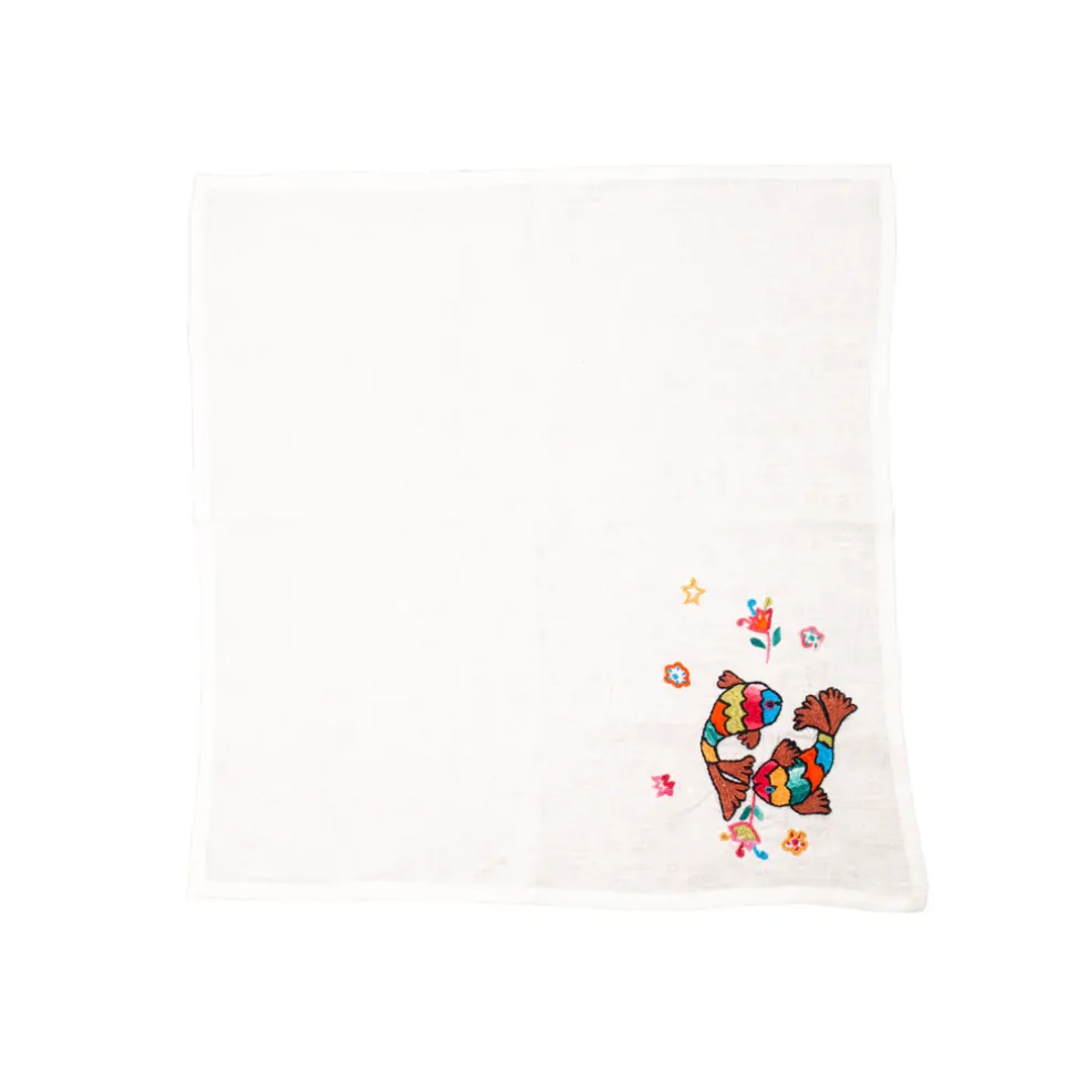 Pez Hand Embroidered Linen Napkin (Set of 4)