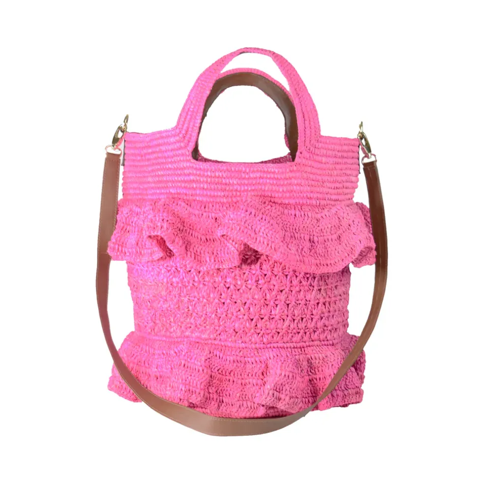 Ruffle Tall Bag With Leather Strap