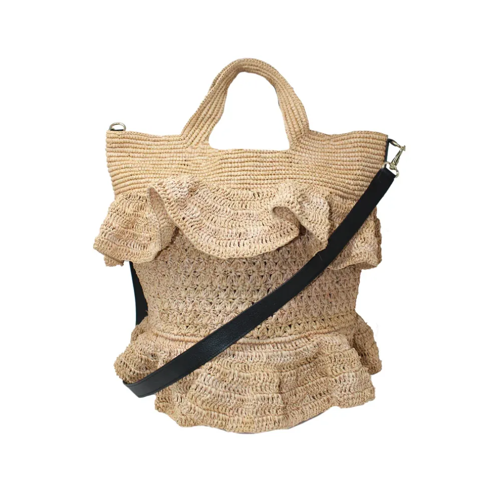 Ruffle Tall Bag With Leather Strap