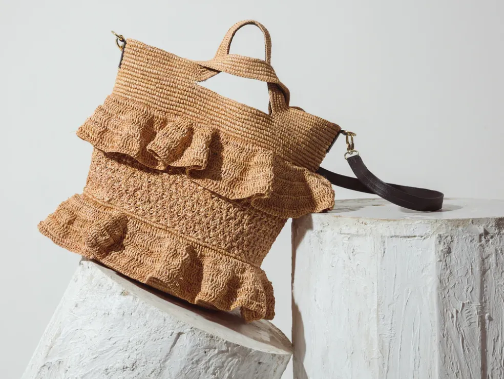 Ruffle Tall Bag With Leather Strap