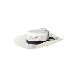 Semi-open Weave Cordovan Long Brim Hat With Tulle