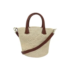 Texturized Medium Straw Bag With Removable Leather Strap