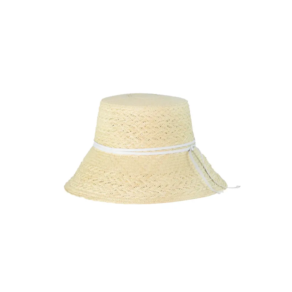 Texturized Straw Lampshade with Leather Band