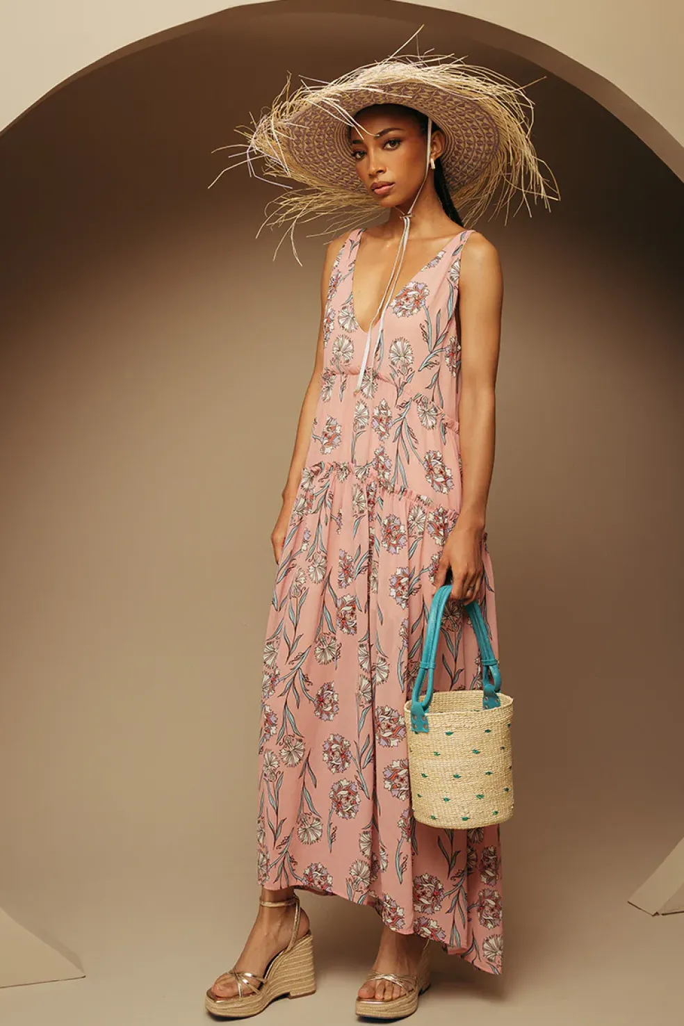 V Neck Gathered Dress